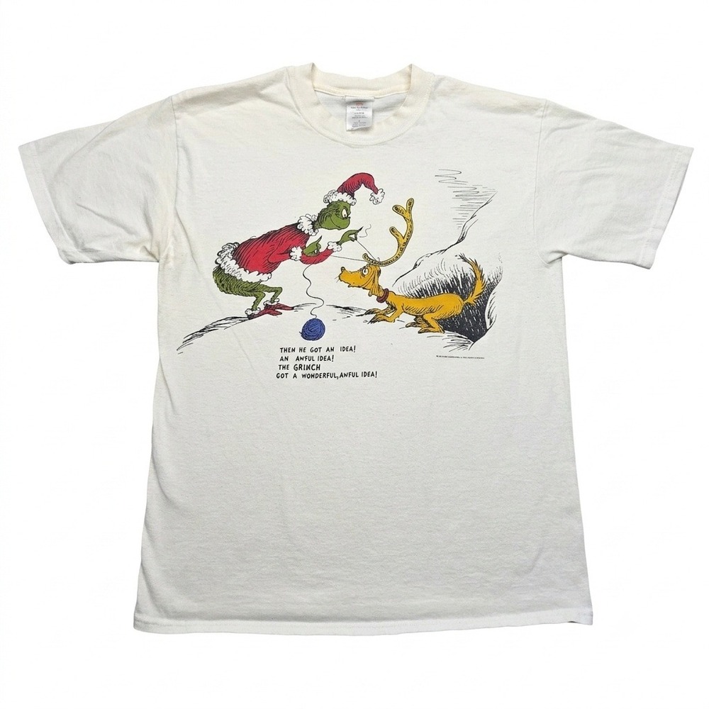Vintage 1997 Dr Seuss Seuss Wear Grinch T Shirt‎ Large Cream White Made USA Max